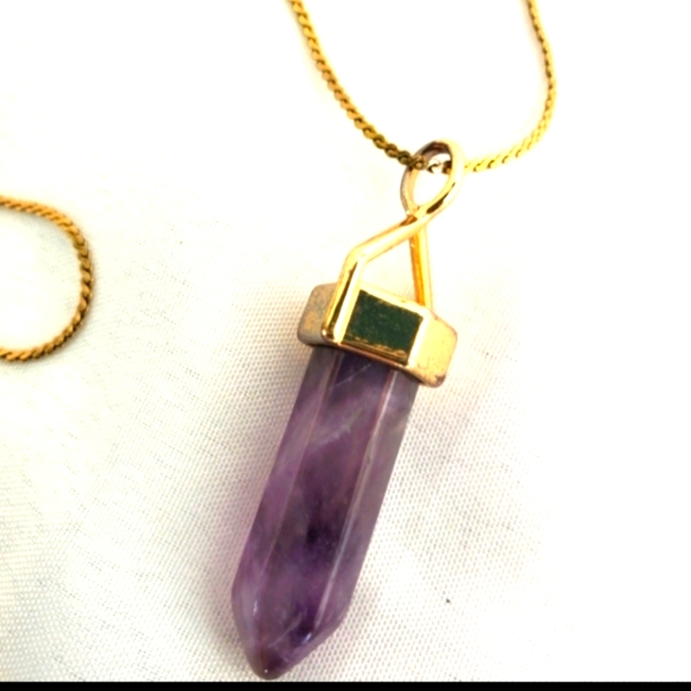 Amethyst Crystal Point Pendant Necklace